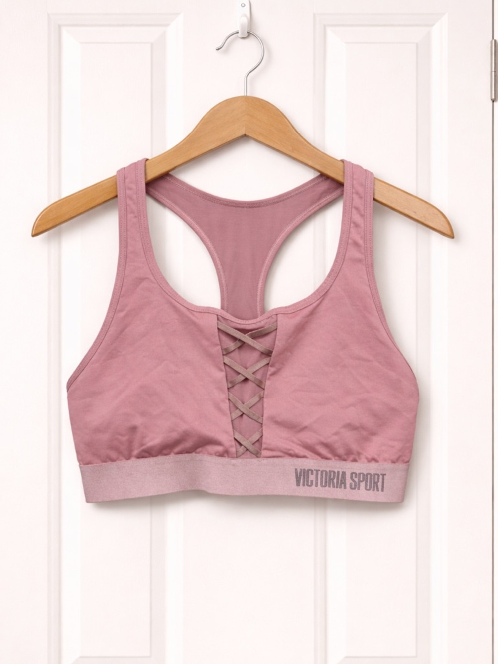 Victoria Sport The Player Racerback Sport Bra Mauve Pink Lace Up Front Large